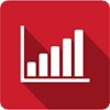 Economic outlook icon depicted by a white bar graph on a red square