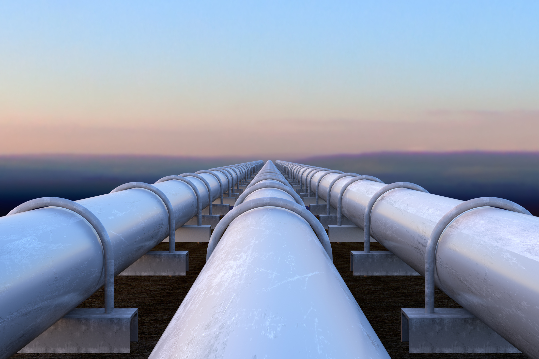 White pipelines at sunrise